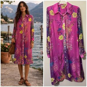 Soft Surroundings Tropical Lake Garda Shirt Dress M Vacation Cruise Wear Beach